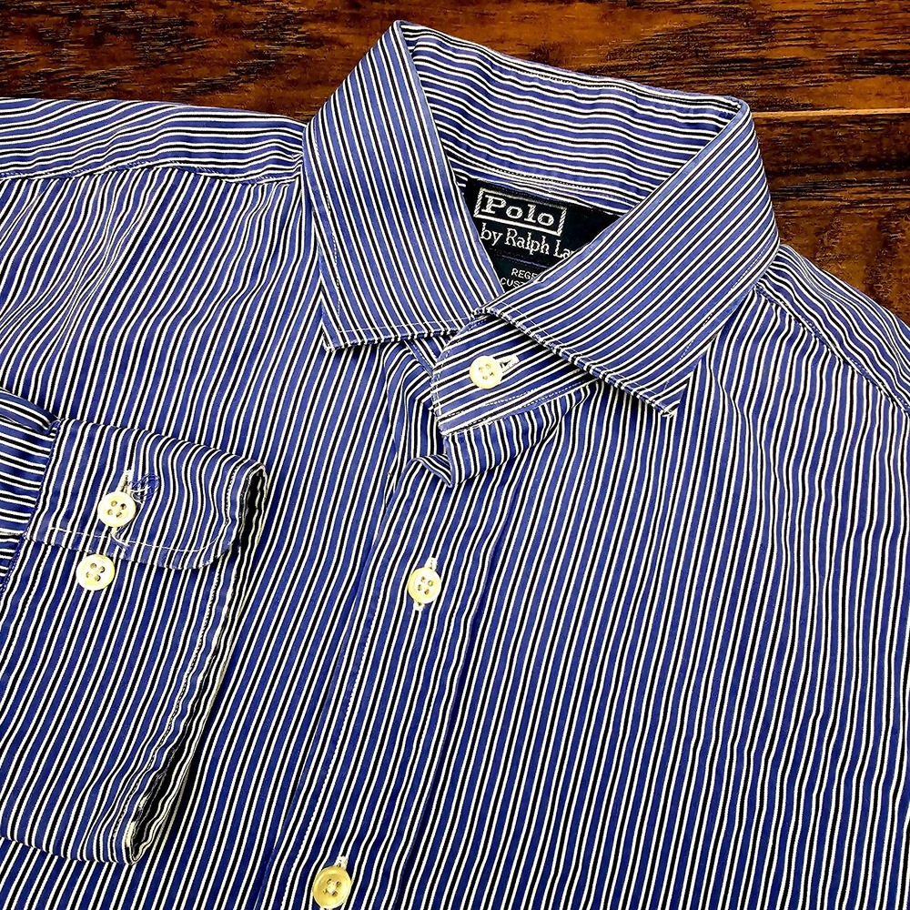 Polo Ralph Lauren Mens‎ 16.5/34-35 Regent Custom Fit Cotton Striped LS Shirt